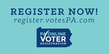 Image of the state of Pennsylvania with the words register to vote