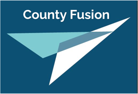 Image of a laptop with a magnifying glass with the words Search County Fusion