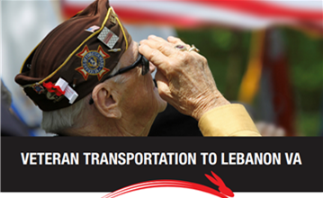 Image of saluting veteran soldier, transportation to Lebanon VA