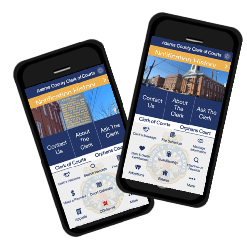 ClerkofOrphansApp Image of cell phones with the text Download our APP today