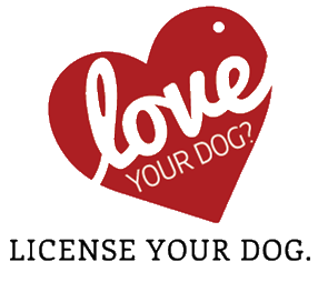 Image of a red heart with the words Lobe Your Dog? and License Your Dog