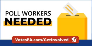 Image of the words Poll Worker Needed, VotesPA.com/GetInvolved