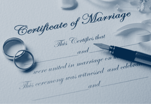 Image of words Document icon with wedding rings for Marriage Services