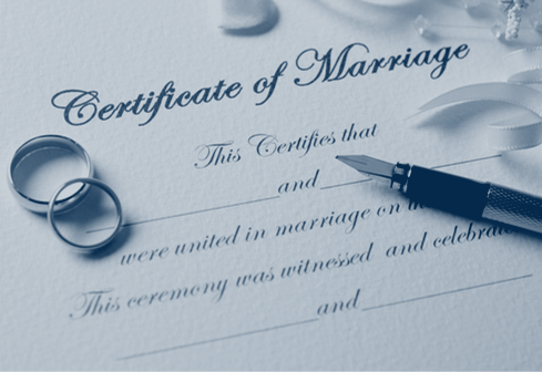 Marriage Services Image of words Document icon with wedding rings for Marriage Services